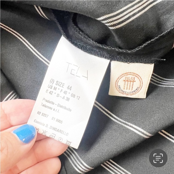 TELA 9 Blouse Shirt Top Black White Stripe Medium Italy Silk Blend - Picture 5 of 6